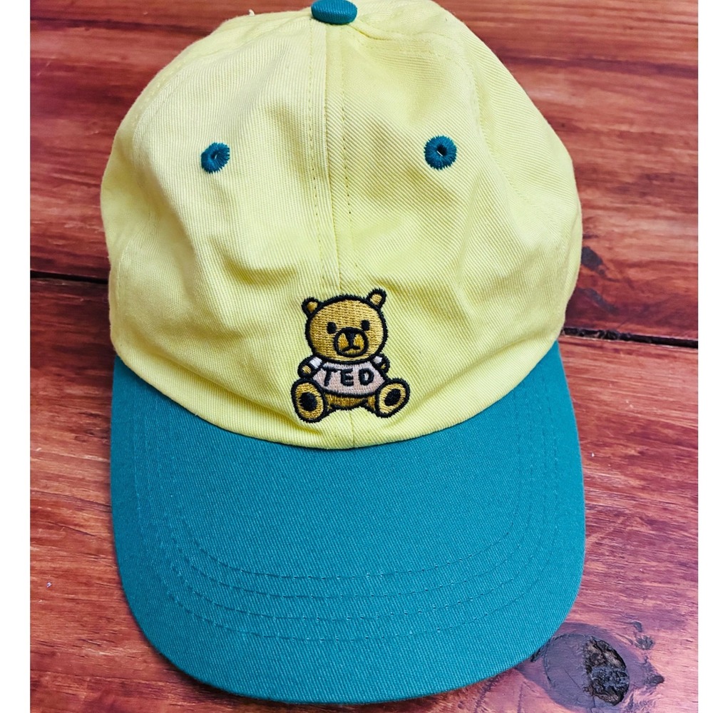 Teddy Fresh Teddy Bear Embroidered Baseball Cap Yellow‎ Teal Adjustable Strap